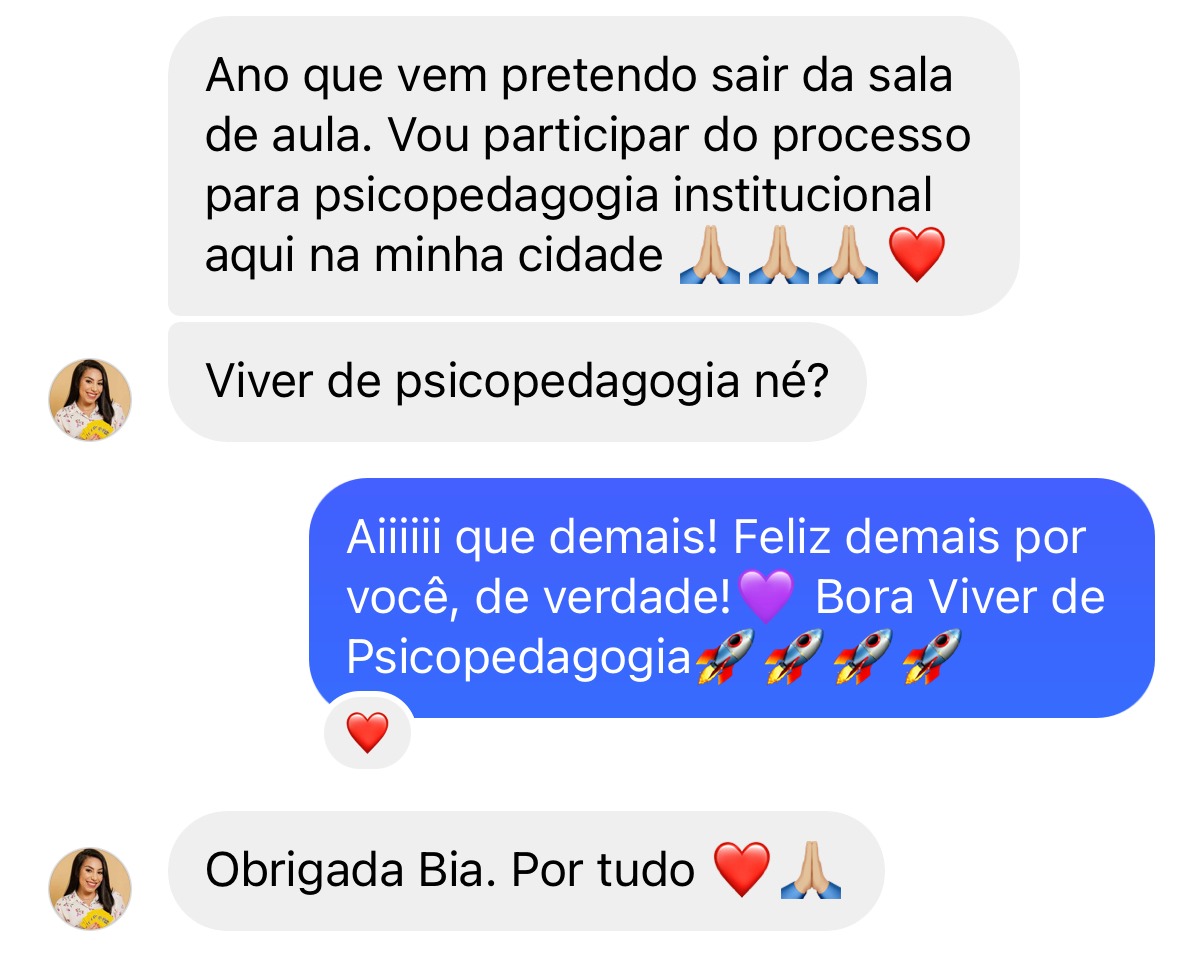 Print de conversa sobre sair da sala de aula para viver de psicopedagogia