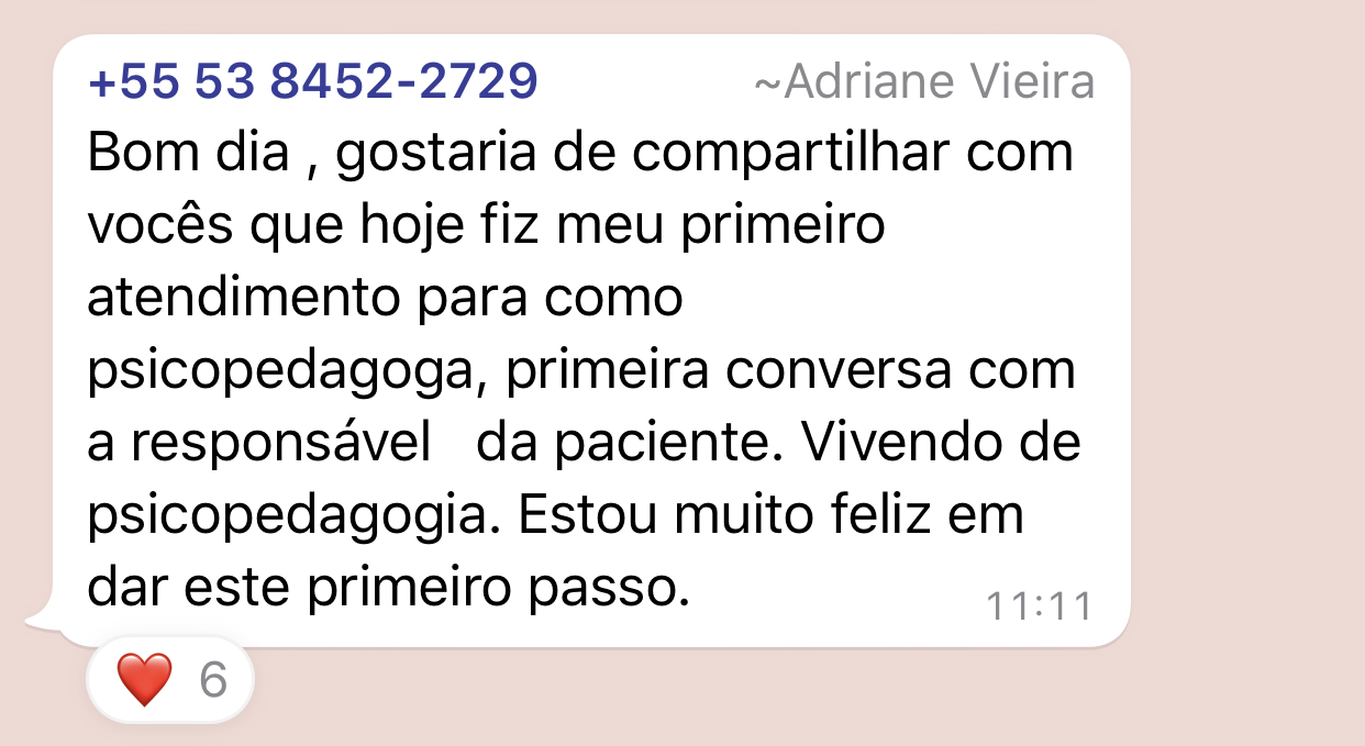 Print de depoimento da Adriane sobre o primeiro atendimento