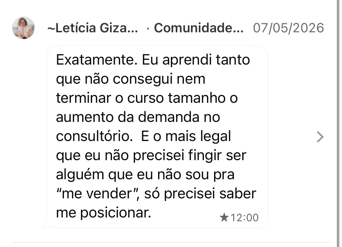Print de depoimento da Letícia sobre aumento de demanda no consultório