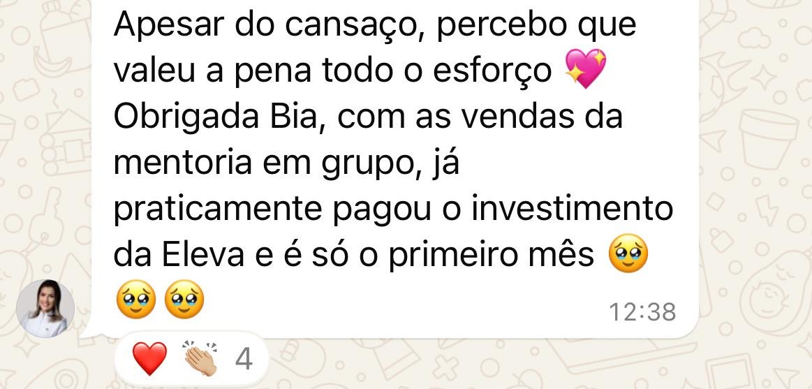 Print de mensagem sobre o retorno do investimento