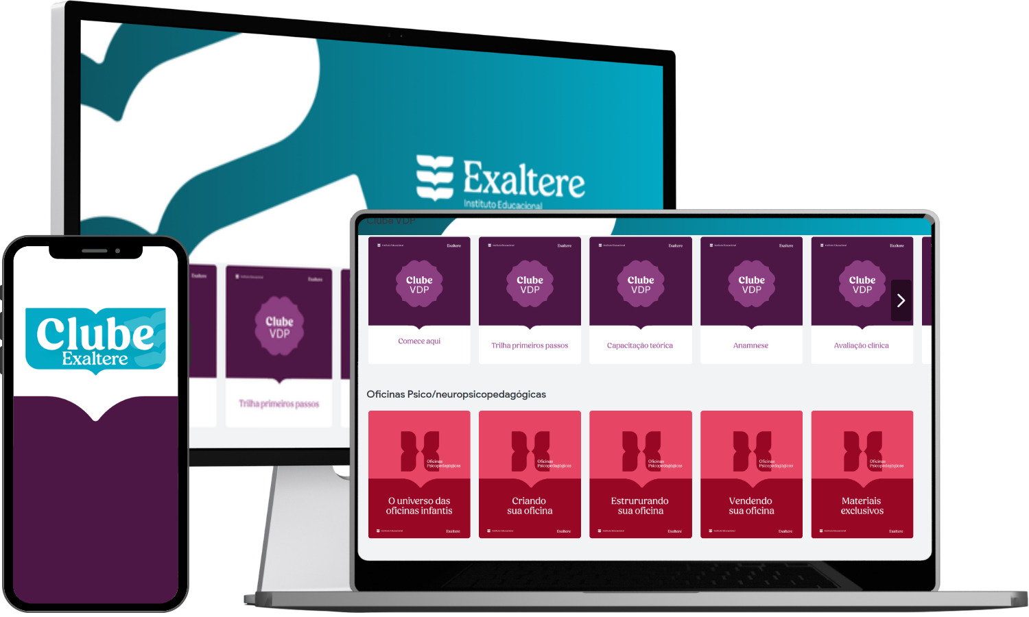 Clube Exaltere acessível no computador, notebook e celular