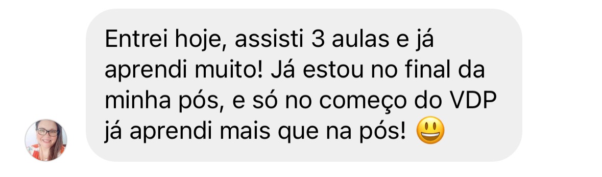 Print de depoimento sobre aprender mais que na pós-graduação