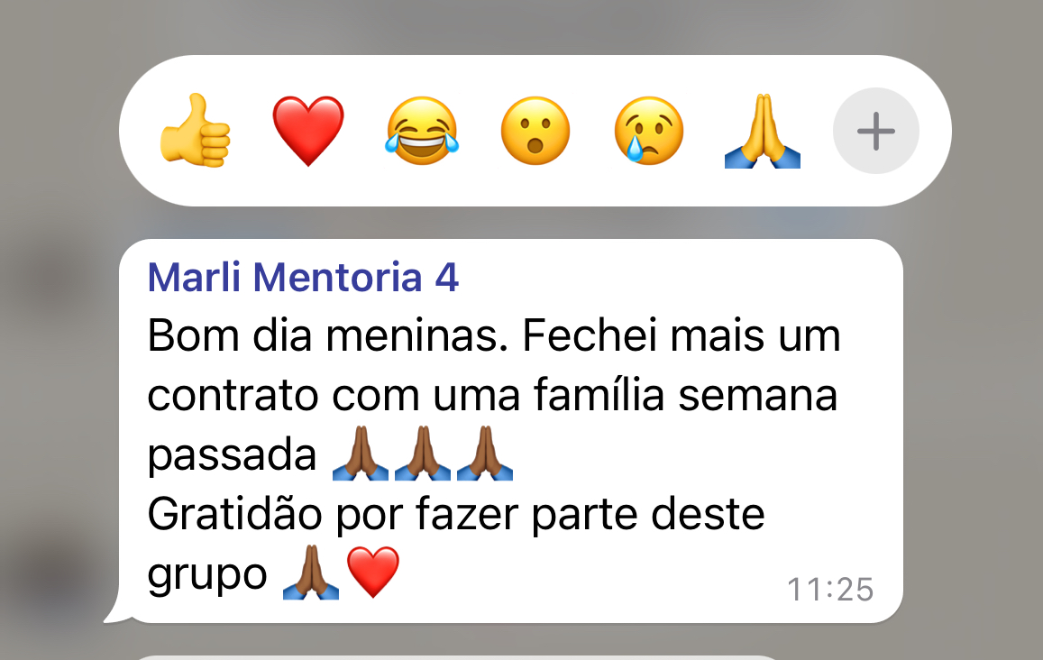 Print de depoimento sobre novo contrato com família