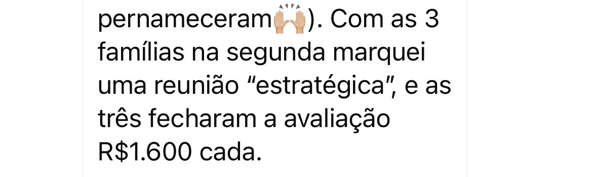 Print de depoimento sobre avaliações de R$ 1.600