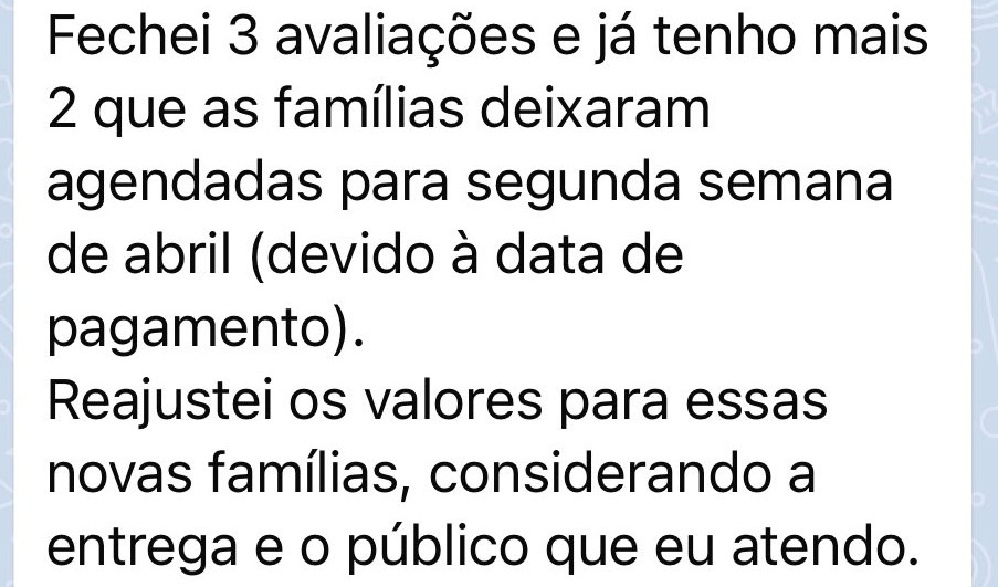 Print de depoimento sobre avaliações agendadas e reajuste