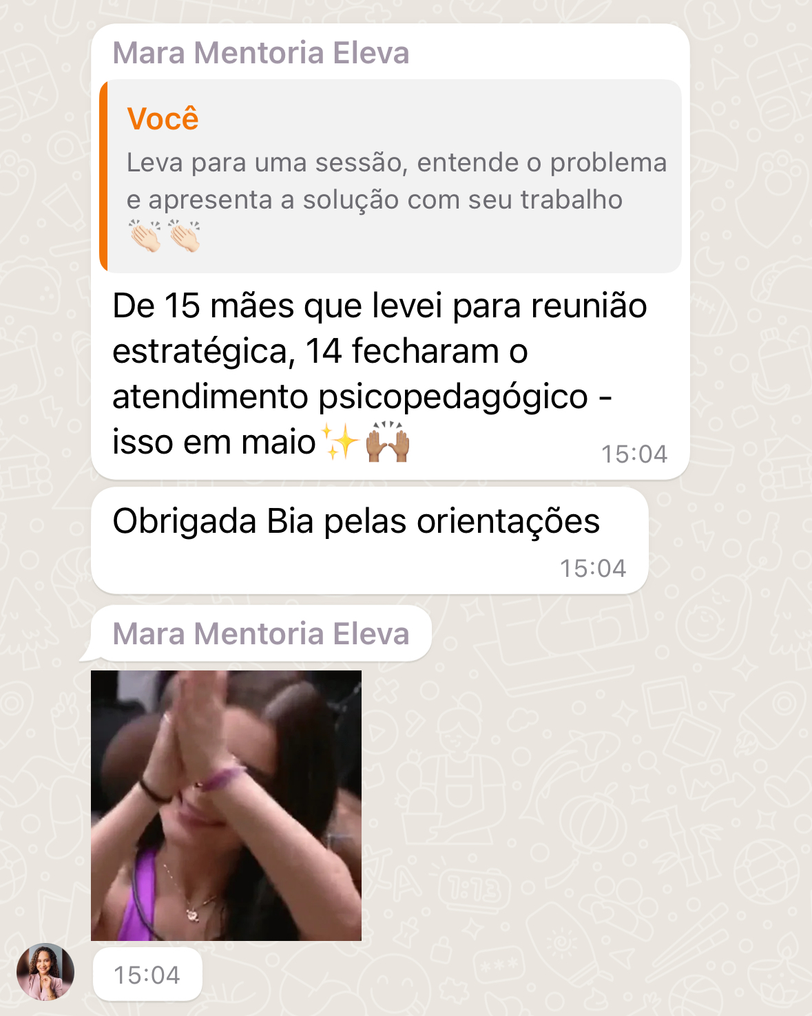 Print de depoimento sobre 14 famílias fechando atendimento